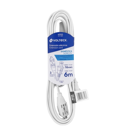 [40155] Extensión eléctrica doméstica 6 m clavija recta, blanca ED-6BR