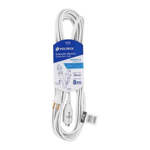 [40156] Extensión eléctrica doméstica 8 m clavija recta, blanca ED-8BR