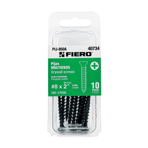 [40734] Blíster con 10 pijas multiusos, #8 x 2' , FIERO PIJ-850A