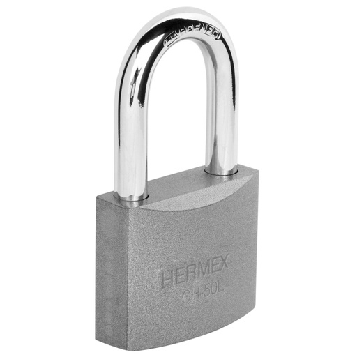 [43328] Candado de hierro 50 mm gancho largo en blíster, HERMEX CHB-50L