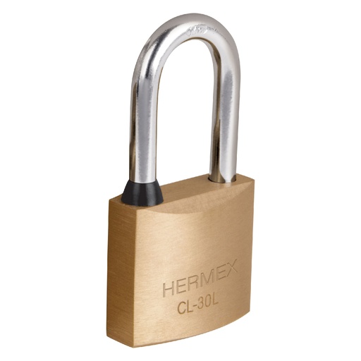 [43436] Candado de latón 30 mm gancho largo en blíster, HERMEX CL-30L