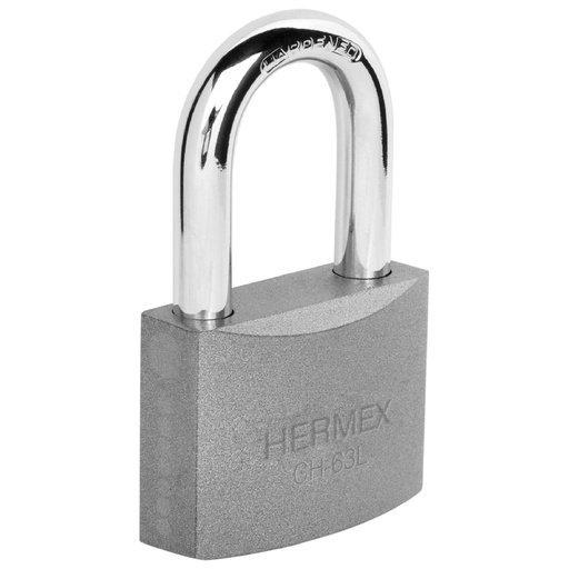 [43802] Candado de hierro 63 mm gancho largo en caja, HERMEX CH-63L