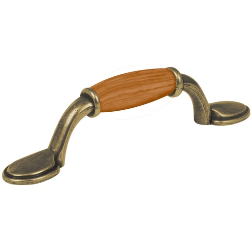 [43831] Jaladera metálica de 76mm latón antiguo, inserto tipo madera JAL-0631