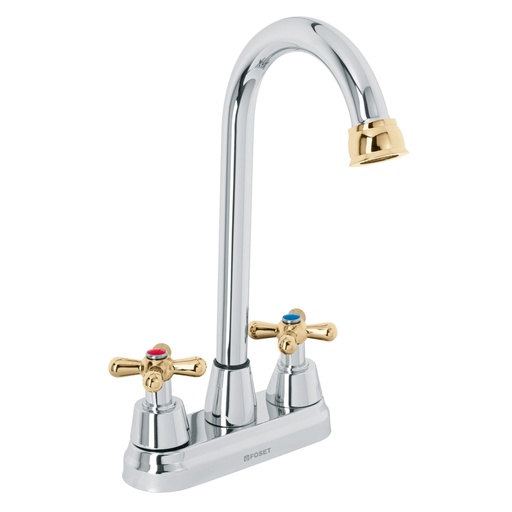 [45621] Mezcladora lavabo 4' cromo-oro, tipo bar, cruceta, AQUA AQM-61G