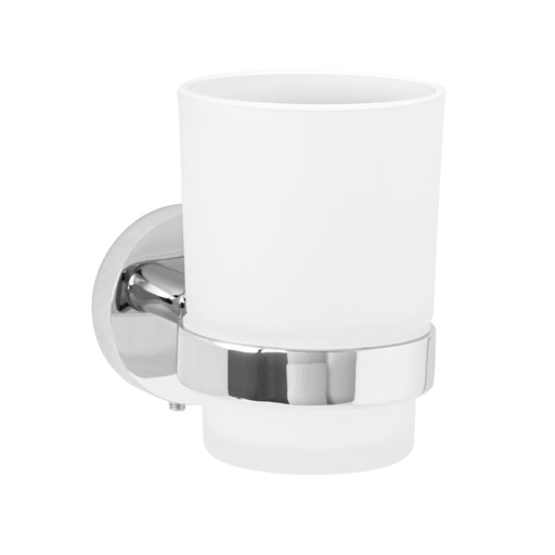 [45955] Portavaso cepillero cromo con vaso de vidrio, Foset Túbig TBA-71