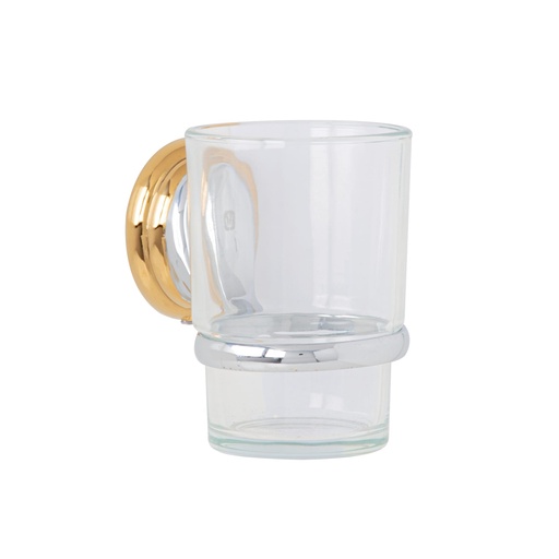 [45977] Portavaso cepillero cromo-oro con vaso de vidrio, Foset Aqua AQA-81G