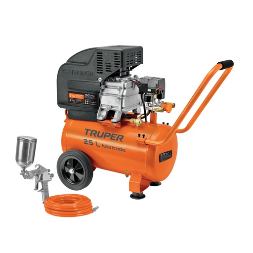 [100300] Kit Compresor lub, 25L, manguera y pistola grav,127V, TRUPER COMP-KIT25