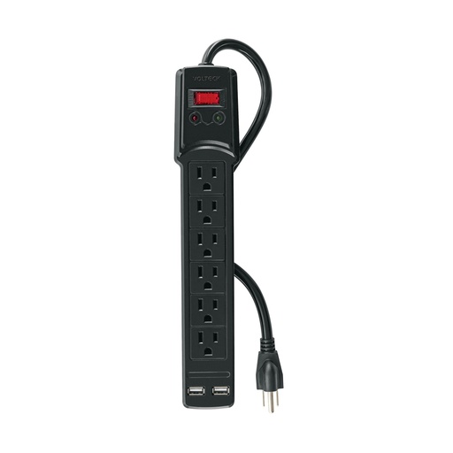 [46328] Multicontacto 14 AWG 6 entradas 2 ptos. USB sup. 150J, negro MUL-615UN
