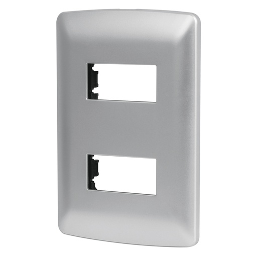 [46398] Placa 2 módulos de ABS, línea italiana, color plata, Volteck PPDO-IP