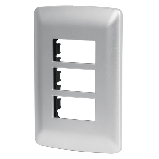 [46399] Placa 3 módulos de ABS, línea italiana, color plata, Volteck PPTR-IP