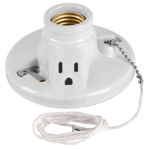 [46526] Portalámpara de porcelana, con ladrón y cadena, Volteck POPO-20