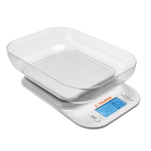 [102421] Báscula digital para cocina, con tazón, 5 kg, Truper BASE-5T