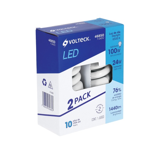 [46850] Pack 2 lámparas espiral T4 24 W luz de día, blíster, Volteck F-24EX2