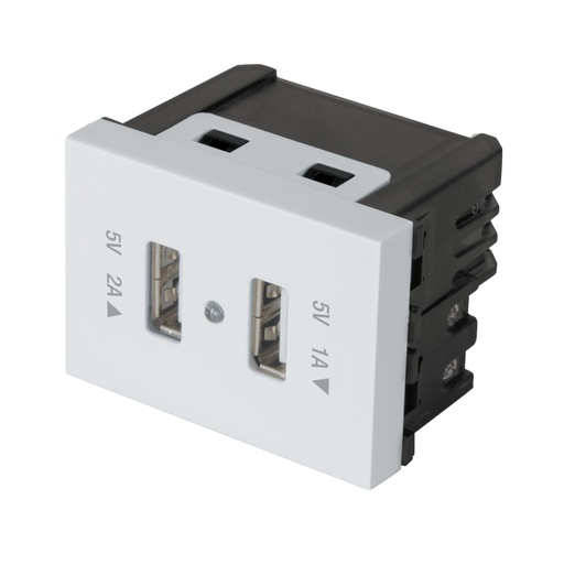 [47057] Toma con 2 puertos USB, 1.5 módulos, línea Española, blanco C2USB-EB