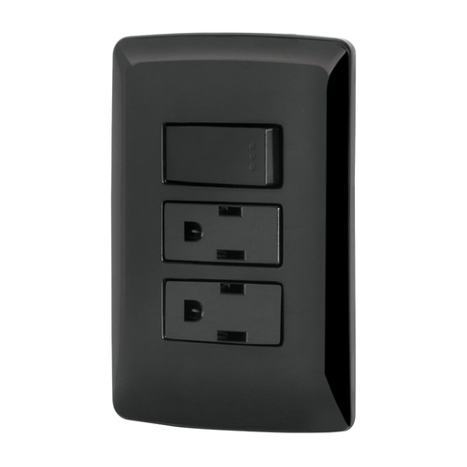 [47593] Placa armada 2 contactos e interruptor,negro, línea Italiana PA-APCO-I3N