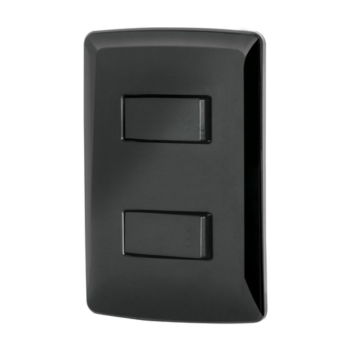[47597] Placa armada, 2 interruptores sencillos,negro,línea Italiana PA-APDO-IN