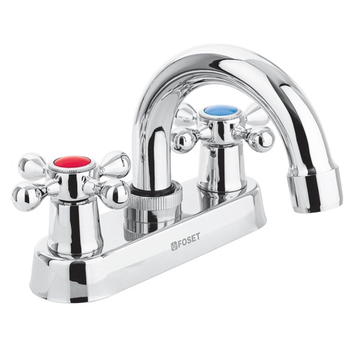 [47681] Mezcladora 4' para lavabo, cuello curvo, manerales cruceta M-050E