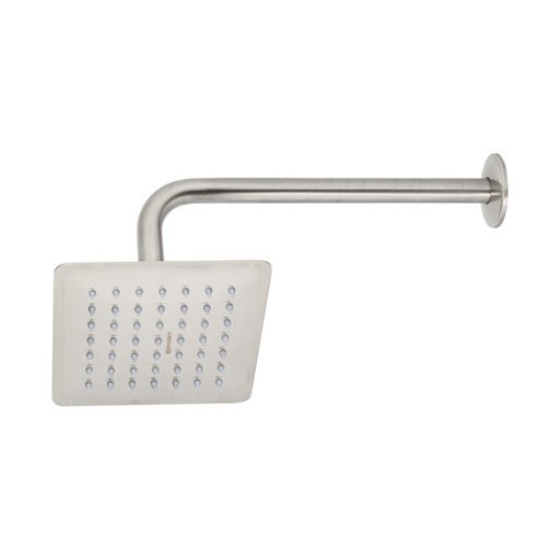 [47742] Regadera cuadrada 6', acero inox, con brazo, satín, Túbig R-414N