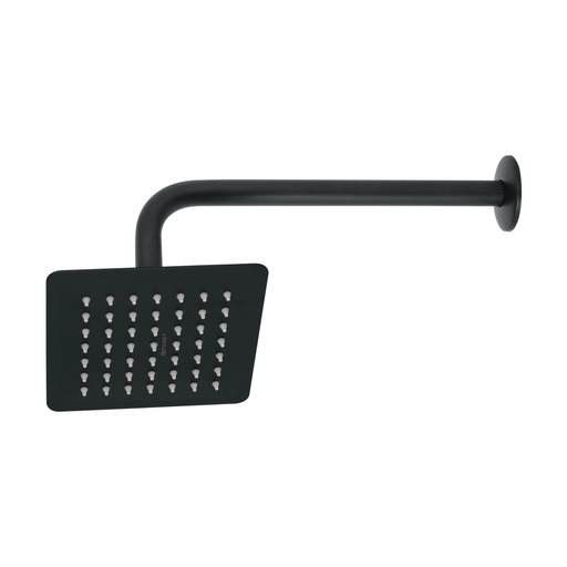 [47748] Regadera cuadrada 6', acero inox, con brazo, negro, Túbig R-414M