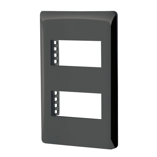 [47870] Placa negra de 2 ventanas 1 módulo, línea Lisboa, Volteck PPDO-LN