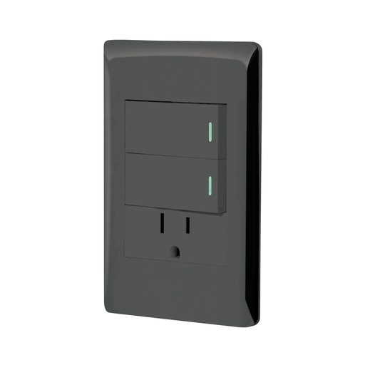 [47900] Placa armada negra 2 interruptores y contacto 1 mód,Lisboa PA-APCO-L2N