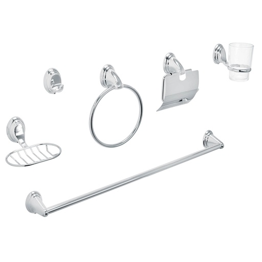 [48341] Juego de 6 accesorios p/baño cromo chapetón ovalado, Aqua AQA-4003
