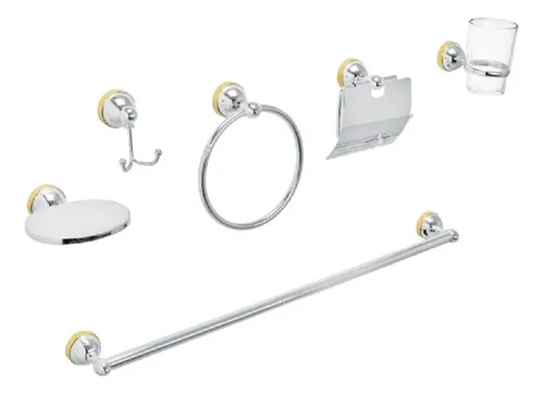 [48343] Juego 6 acc. p/baño cromo-oro chapetón redondo chico, Aqua AQA-4002G