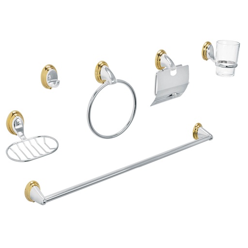 [48344] Juego de 6 acc. p/baño cromo-oro chapetón ovalado, Aqua AQA-4003G