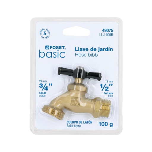 [49075] Llave p/manguera, de latón, 100g, 1/2', blíster, BASIC LLJ-100B