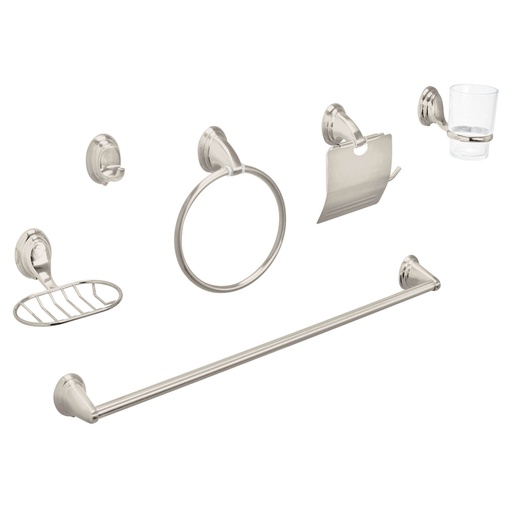 [49162] Juego de 6 accesorios p/baño satín chapetón ovalado, Aqua AQA-4003N