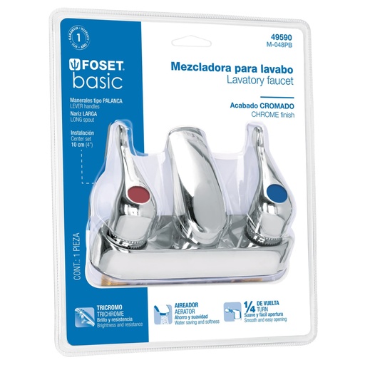 [49590] Mezcladora 4' lavabo, ABS, palanca, blister, BASIC M-048PB