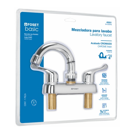 [49591] Mezcladora 4' lavabo, ABS,cuello curvo,palanca,blister,BASIC M-050PB