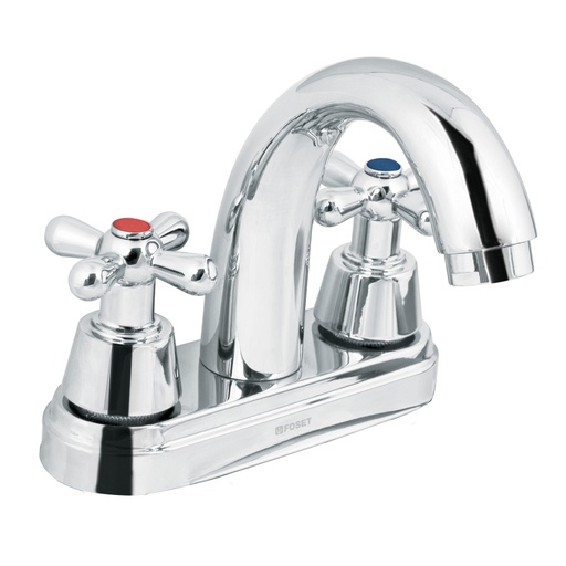 [49692] Mezcladora lavabo 4' cromo, nariz curva, cruceta, AQUA AQM-51