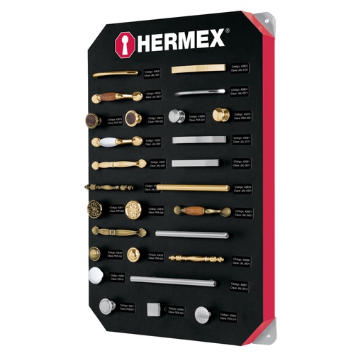 [53001] Exhibidor con jaladeras y perillas, 1 tablero, HERMEX EX-HE-JP1