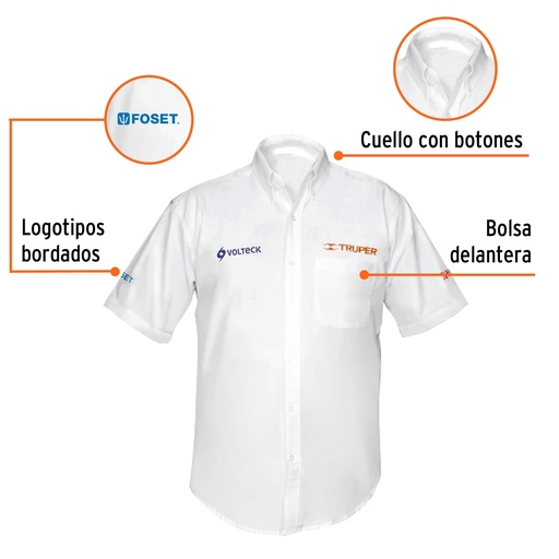 [60364] Camisa manga corta para hombre, blanca, CH, Truper CAM-BCO-CS