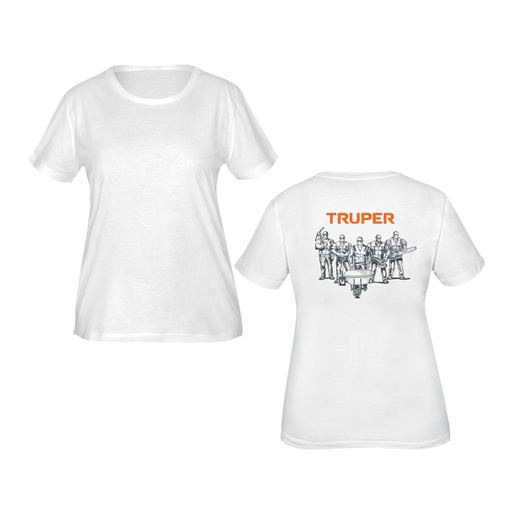 [68125] Playera cuello redondo para mujer, blanca, G, Truper CAM-BLA-30D