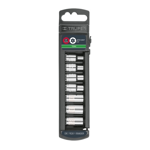 [10027] Juego de 7 dados torx cuadro 1/4', Truper JDTH-1/4X7