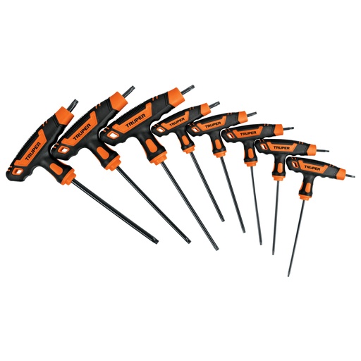 [100935] Juego de 8 llaves torx extralargas con mango T, TRUPER TORX-8TLX