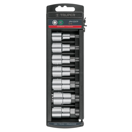 [102239] Juego de 7 dados cuadro 1/2' punta hexagonal std, Truper JPH-1/2X7P