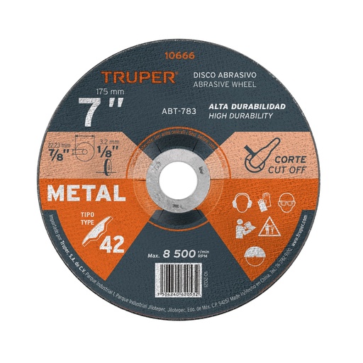 [10666] Disco Tipo 42 de 7' x 3.2 mm para corte de metal, Truper ABT-783