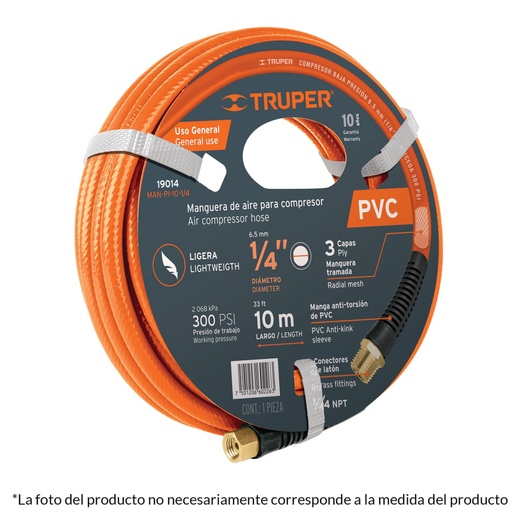 [10893] Manguera para compresor, de PVC, 10m x 3/8', Truper MAN-PI-10-3/8