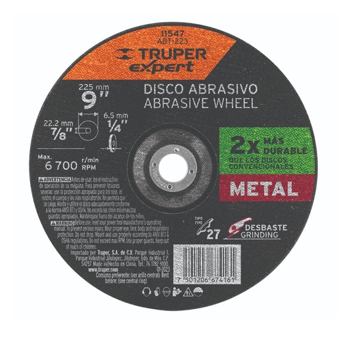 [11547] Disco Tipo 27 de 9' x 6.4 mm desbaste de metal, Expert ABT-223