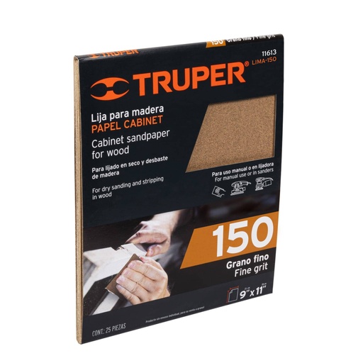 [11613] Lija para madera papel cabinet, grano 150, Truper LIMA-150