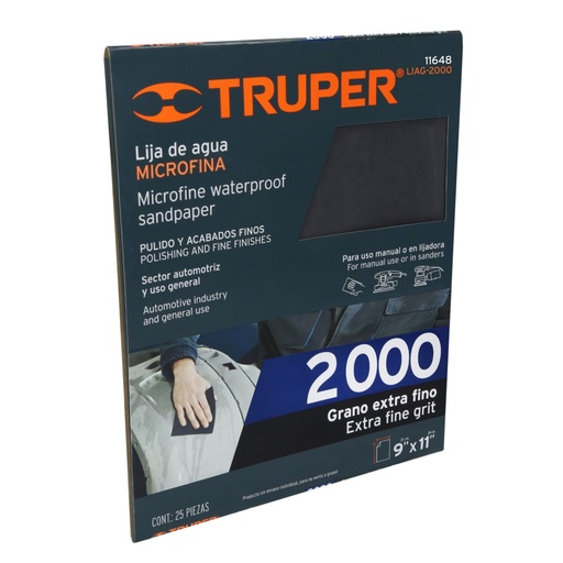 [11648] Lija de agua grano 2000 microfina carburo de silicio, Truper LIAG-2000