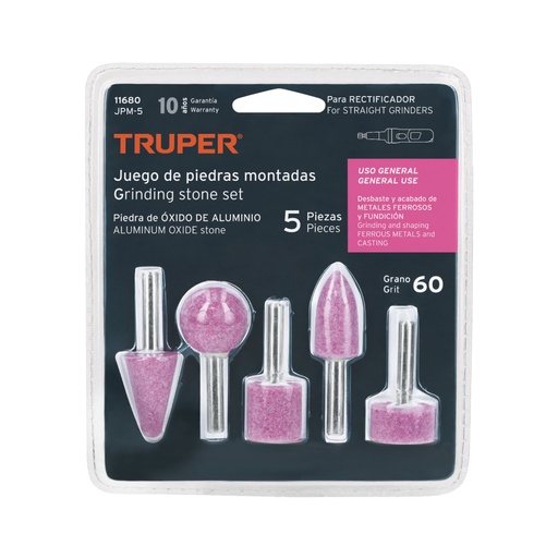 [11680] Juego de 5 piedras montadas zanco 1/4', uso general, Truper JPM-5