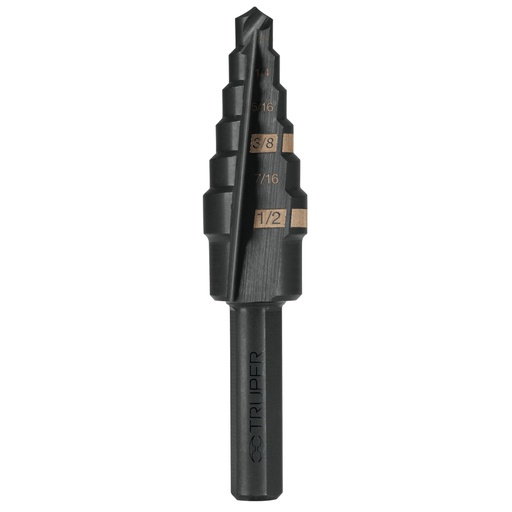 [12120] Broca escalonada óxido negro 6 escalones 3/16' a 1/2',Truper BES-6