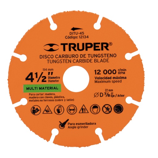 [12134] Disco 4-1/2' multimaterial de carburo de tungsteno, TRUPER DITU-45