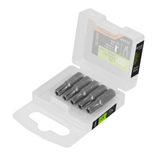 [12346] Estuche con 5 puntas torx T30 con seguro largo 1', Expert PUDE-6130
