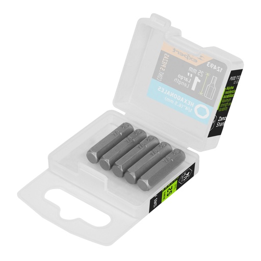 [12493] Estuche con 5 puntas hexagonales de 1/4mm largo 1', Expert PUDE-7125