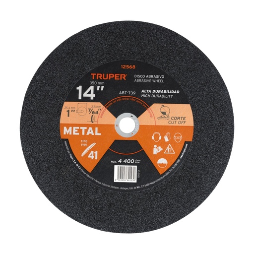[12568] Disco Tipo 41 de 14' x 3.1 mm para corte de metal, TRUPER ABT-739